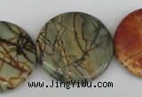 CPJ353 15.5 inches 30mm flat round picasso jasper gemstone beads