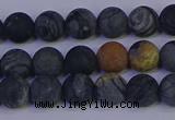 CPJ492 15.5 inches 8mm round matte black picasso jasper beads