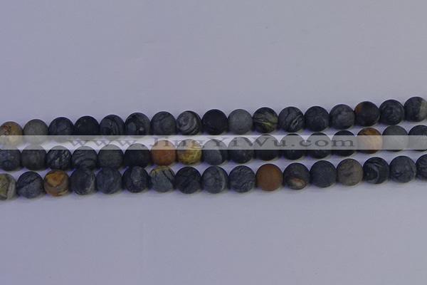 CPJ494 15.5 inches 12mm round matte black picasso jasper beads