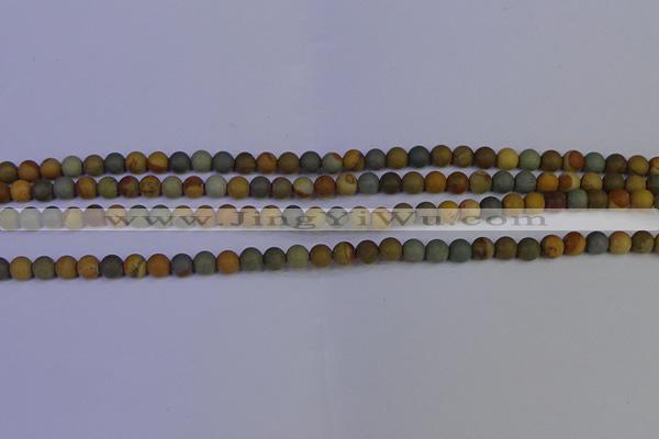 CPJ520 15.5 inches 4mm round matte wildhorse picture jasper beads