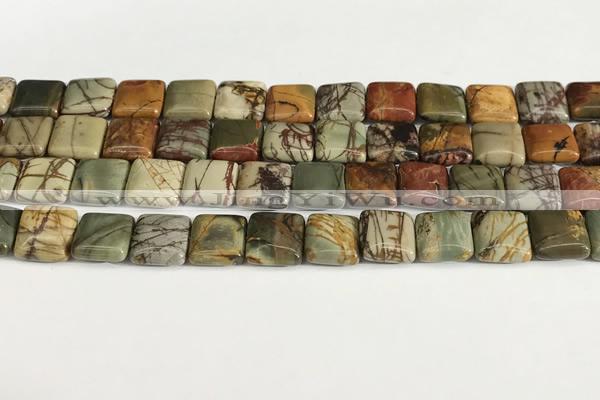 CPJ685 15.5 inches 10*10mm square picasso jasper beads wholesale
