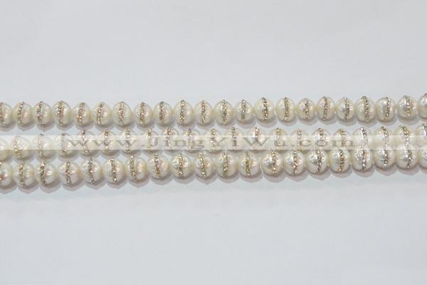 CPL01 15.5 inches 9*10mm nuggets pearl with rhinestone beads
