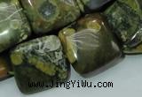 CPS19 15.5 inches 20*20mm square green peacock stone beads wholesale