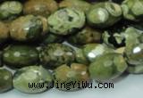 CPS68 15.5 inches 10*15mm faceted rice green peacock stone beads