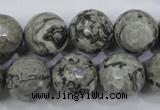 CPT116 15.5 inches 16mm faceted round grey picture jasper beads