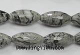 CPT122 15.5 inches 10*20mm faceted rice grey picture jasper beads
