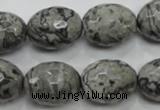 CPT123 15.5 inches 16*20mm faceted rice grey picture jasper beads