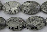 CPT147 15.5 inches 18*25mm faceted oval grey picture jasper beads