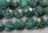 CPT232 15.5 inches 12mm faceted coin green picture jasper beads