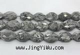 CPT580 18*25mm - 20*28mm faceted octagonal grey picture jasper beads