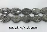 CPT582 30*40mm - 32*42mm faceted octagonal grey picture jasper beads
