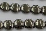 CPY222 15.5 inches 12mm flat round pyrite gemstone beads wholesale