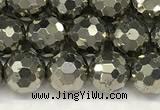 CPY266 15.5 inches 6mm faceted round pyrite gemstone beads