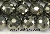 CPY267 15.5 inches 8mm round faceted pyrite gemstone beads