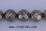 CPY30 16 inches 10mm faceted round pyrite gemstone beads wholesale