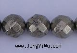 CPY31 16 inches 12mm faceted round pyrite gemstone beads wholesale