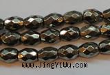 CPY371 15 inches 6*8mm faceted rice pyrite gemstone beads