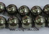 CPY406 15.5 inches 14mm round pyrite gemstone beads wholesale