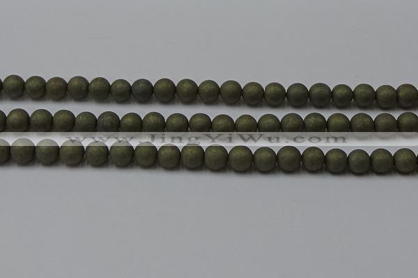 CPY814 15.5 inches 6mm round matte pyrite beads wholesale