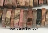 CRB1086 15.5 inches 5*20mm - 6*22mm faceted heishi rhodonite beads