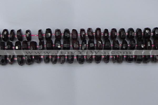 CRB1412 15.5 inches 6*12mm faceted rondelle red garnet beads