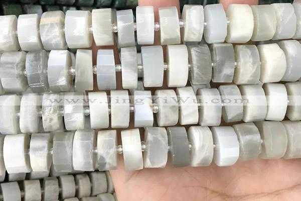 CRB2084 15.5 inches 13mm - 14mm faceted tyre grey moonstone beads