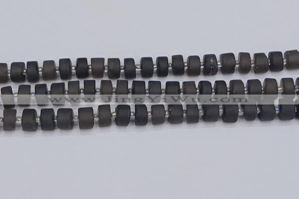 CRB513 15.5 inches 6*10mm tyre matte ice black obsidian beads
