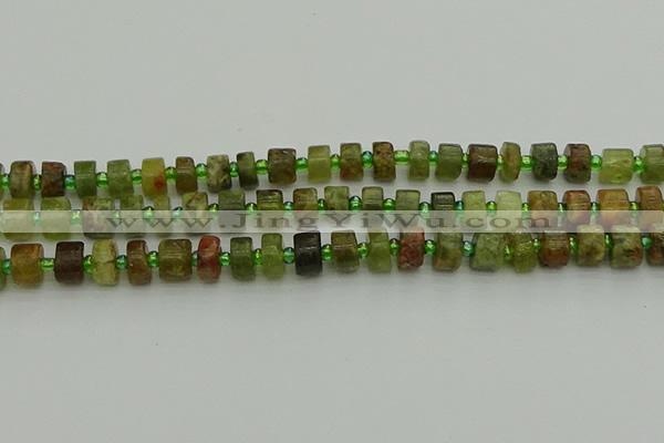 CRB664 15.5 inches 5*8mm tyre green garnet gemstone beads