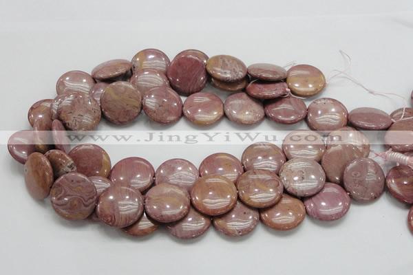 CRC75 15.5 inches 25mm flat round rhodochrosite gemstone beads