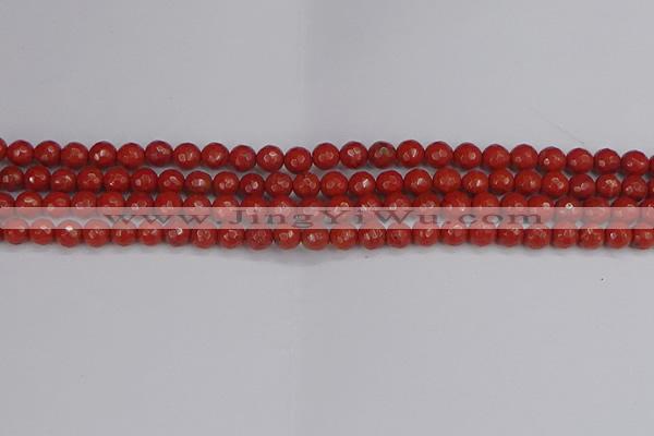 CRE338 15.5 inches 4mm faceted round red jasper beads