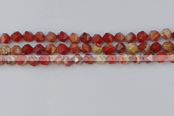 CRE347 15.5 inches 10mm faceted nuggets red jasper beads
