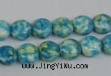 CRF116 15.5 inches 10mm flat round dyed rain flower stone beads