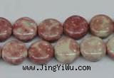 CRF256 15.5 inches 12mm flat round dyed rain flower stone beads
