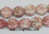 CRF257 15.5 inches 14mm flat round dyed rain flower stone beads