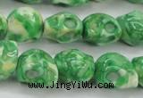 CRF371 15.5 inches 11*12mm skull dyed rain flower stone beads