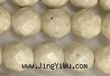 CRJ627 15.5 inches 6mm faceted round white fossil jasper beads