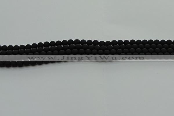 CRO1130 15.5 inches 4mm round matte black agate gemstone beads