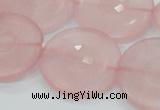 CRQ111 15.5 inches 30mm faceted coin natural rose quartz beads