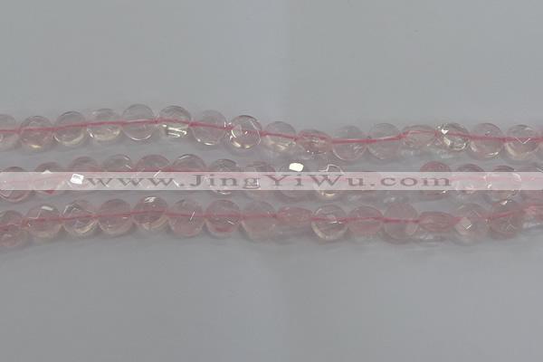 CRQ137 15.5 inches 10mm faceted coin natural rose quartz beads