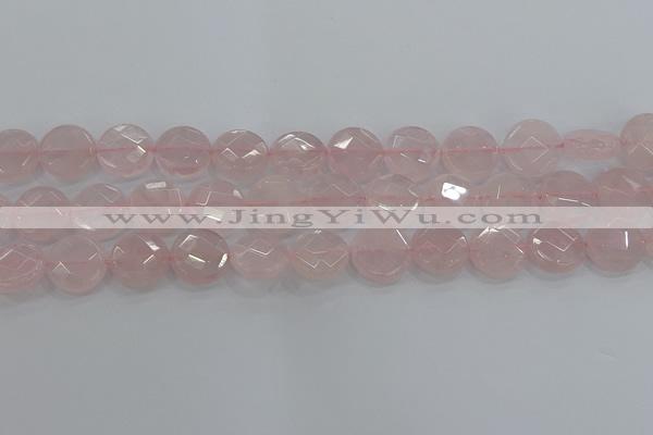 CRQ139 15.5 inches 15mm faceted coin natural rose quartz beads