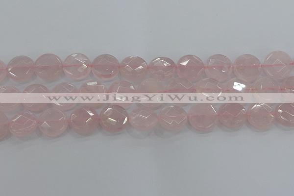 CRQ140 15.5 inches 18mm faceted coin natural rose quartz beads