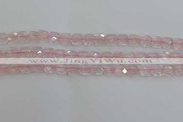 CRQ154 15.5 inches 10mm faceted square natural rose quartz beads