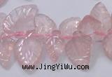 CRQ385 15.5 inches 15*18mm - 15*25mm carved leaf rose quartz beads