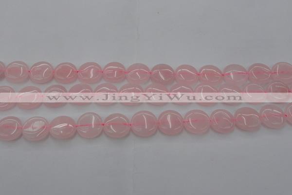 CRQ601 15.5 inches 12mm flat round rose quartz beads wholesale