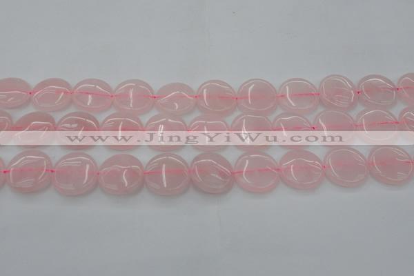 CRQ603 15.5 inches 18mm flat round rose quartz beads wholesale
