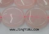 CRQ605 15.5 inches 25mm flat round rose quartz beads wholesale