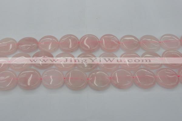 CRQ605 15.5 inches 25mm flat round rose quartz beads wholesale