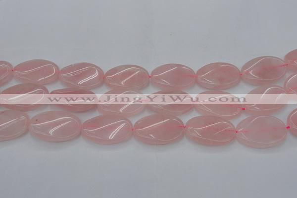 CRQ647 15.5 inches 25*35mm twisted oval rose quartz beads