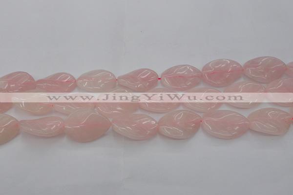 CRQ668 15.5 inches 22*30mm carved leaf rose quartz beads