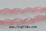 CRQ69 15.5 inches 6*12mm twisted rice natural rose quartz beads